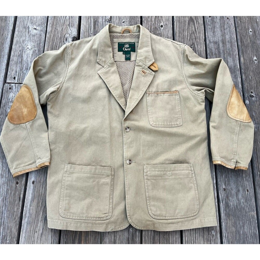 Vintage ORVIS Men's L Zambezi Cotton Safari Field Jacket Leather Elbow Patches